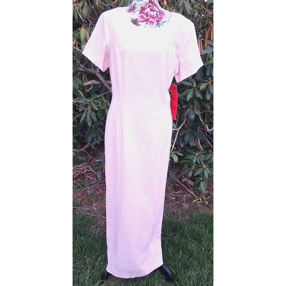 Adolfo Studio Womens 12 Maxi Linen Dress Pink Summer Business Romantic Travel